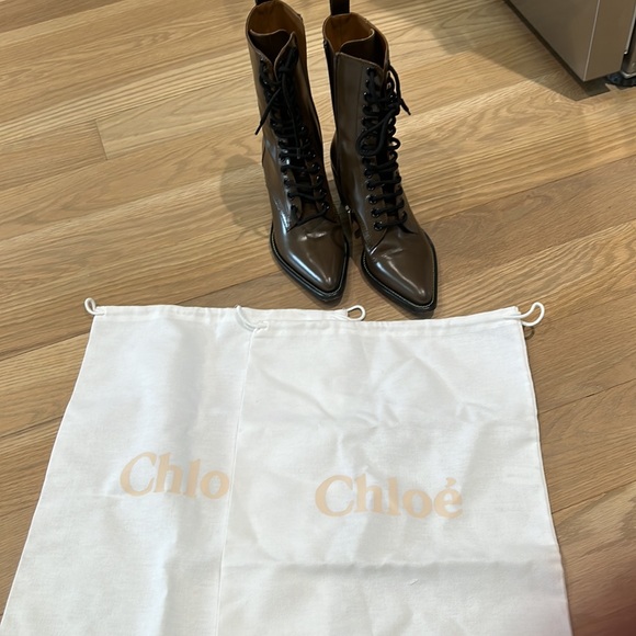 CHLOE Runway Rylee army green leather block heel pointed toe boot EU37.5 - Picture 6 of 6